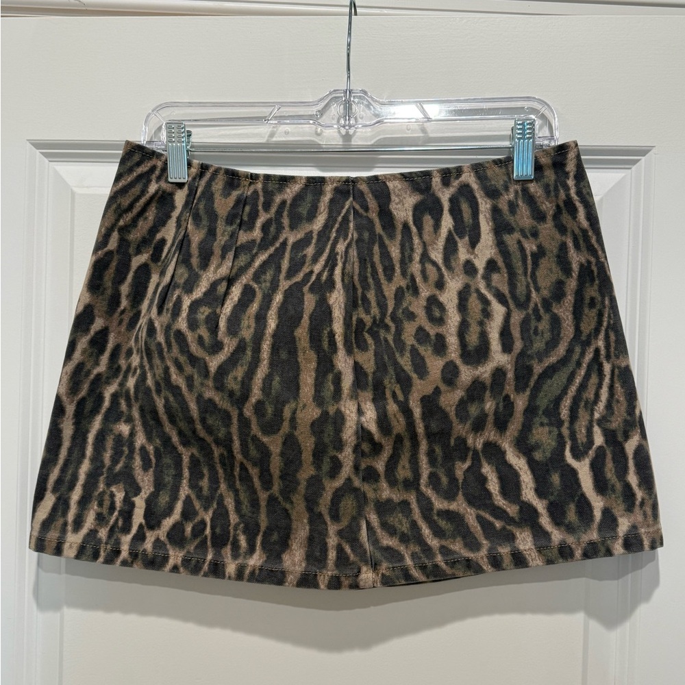 AFRM from Revolve - Camo Leopard Denim Mini Skirt - Size Large